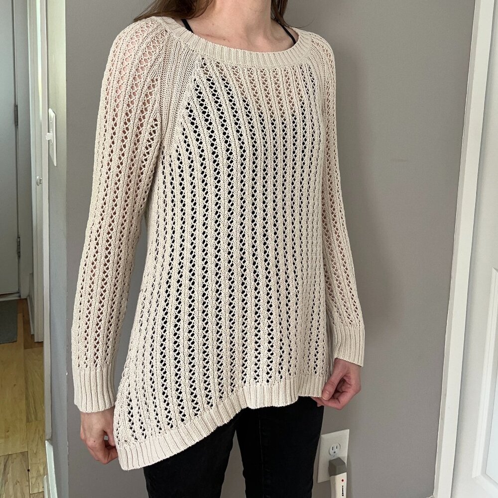 Cream Ivory Off-white Oversized Open Knit Sweater For Layering